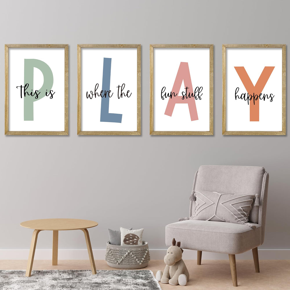 LuZhiQiang this-is-where-the-fun-stuff-happens sign wood-framed wall art ideal for playrooms.