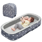 Lvemilio toddler travel bed folded for compact transport and storage.