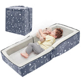 Lvemilio Toddler Travel Bed folded for compact transport, ideal for on-the-go trips.