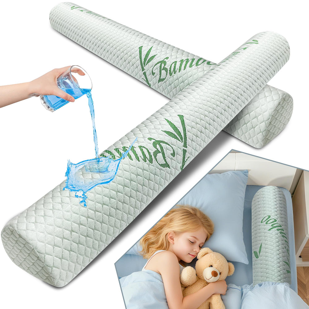 LVYSHOW waterproof bed bumper unboxed on bed to help prevent night-time tumbles.