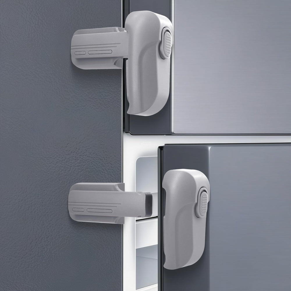 Lwuzkdo fridge lock front view demonstrates compact design for kidproof kitchens.