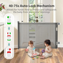 LXCGROOMER mesh gate provides clear visibility for pets and kids.