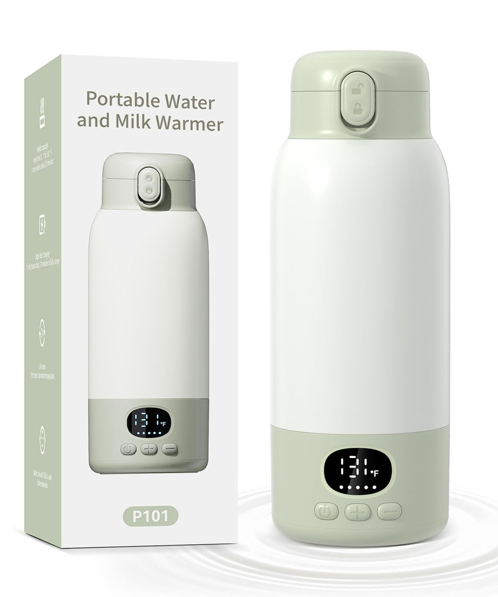 Lxlu portable bottle warmer shows 17oz capacity for on-the-go feeding.