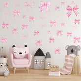 LXUEJIE pink bow wall sticker watercolor close-up highlighting delicate bow detail for nursery decor