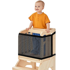 Lyreh dense-mesh safety net with three-sided protection for toddler towers.
