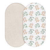LYRICHOM BABY Bright Leaves bassinet sheet folded shows soft breathable cotton for baby's comfort.