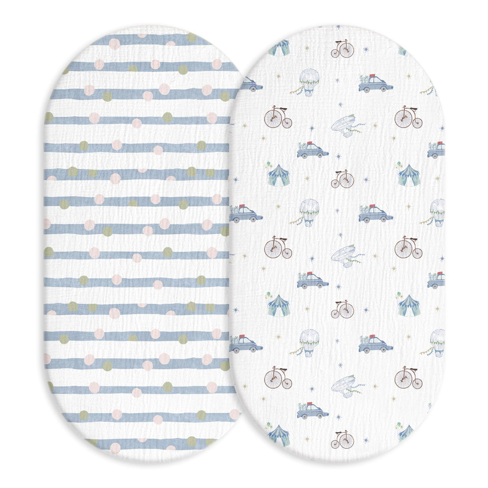 LYRICHOM BABY muslin bassinet sheet pack 2 offers breathable, skin-friendly comfort for baby.