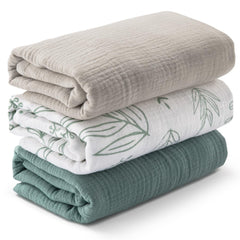 LYRICHOM BABY muslin swaddle blanket 3-pack pack shot showing breathable soft essentials.