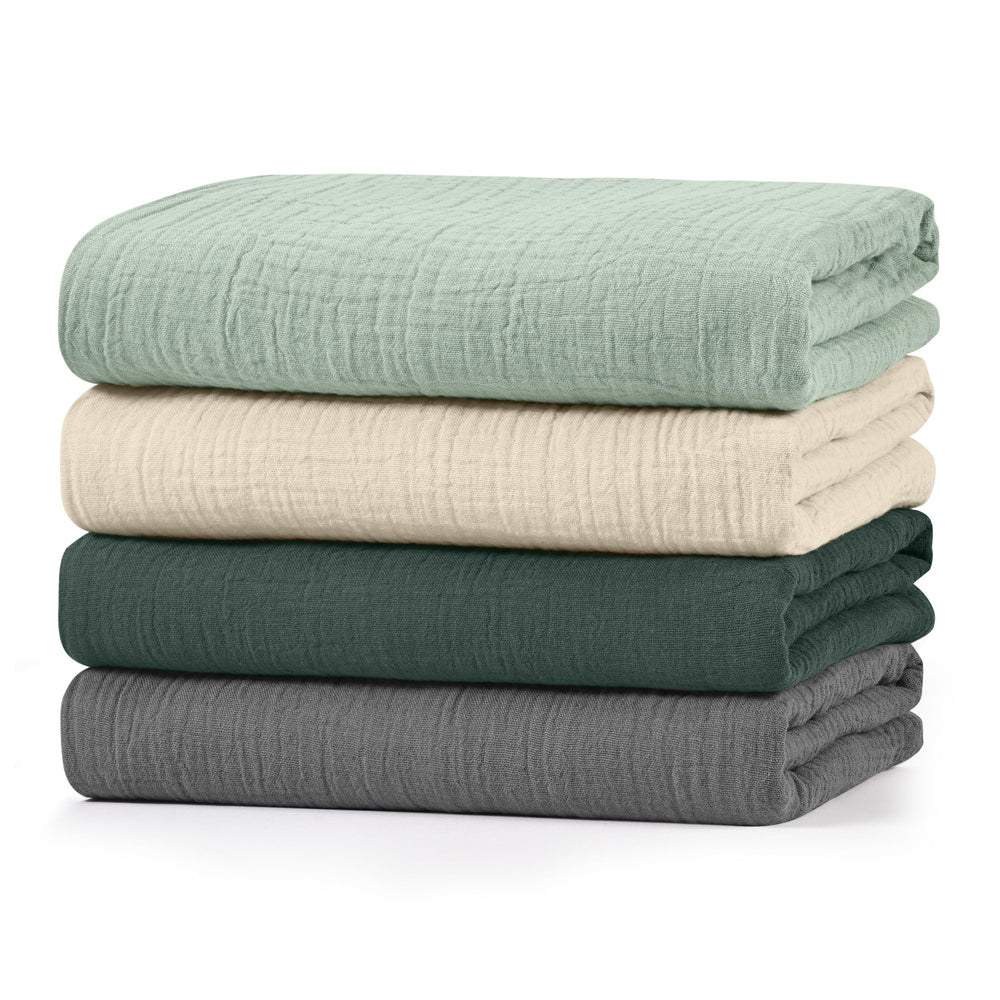 LYRICHOM BABY muslin swaddle blankets front view in four-pack for newborn comfort