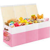 Mabahoo extra-large toy storage box with lid keeps plush toys organized and dust-free.