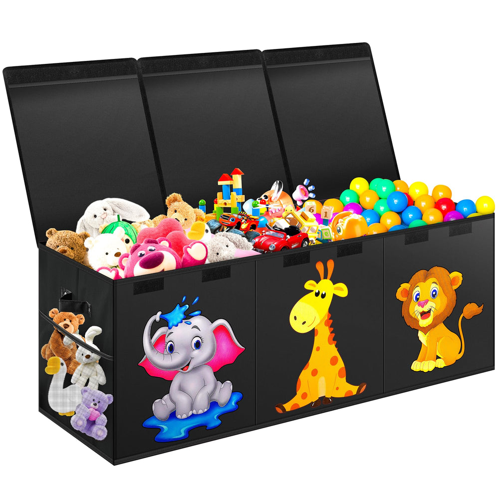 Mabahoo toy box front view with lid showing spacious organized storage