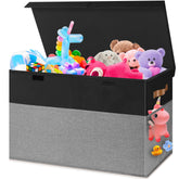 Mabahoo toy box lid demonstrates sturdy closure for easy cleanup after play.