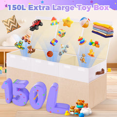 Mabahoo collapsible toy box shown in use to save space