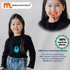 MaberryTech Direct chew necklace breakaway clasp demonstrates safety during wear.