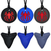 MaberryTech Direct chew necklace shark tooth pack helps calm focus during playtime.
