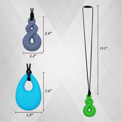 MaberryTech Direct chew necklace twist shape shown as part of 4-pack for sensory use.