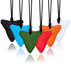 MaberryTech Direct shark-tooth necklace closeup for safe tactile calm during transitions.