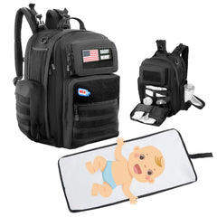 MABOZOO diaper bag backpack front view with MOLLE for organized on-the-go gear.
