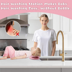 MABOZOO hair-washing-station-kids-pink-setup shows easy placement for parents during wash