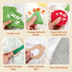 Macabaka montessori baby play mat tactile textures invite touch and sensory feedback.