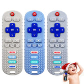 MACLUD teether remote trio beige close-up, easy grip for soothing teething.