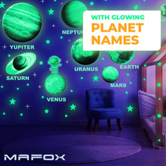 MAFOX Glow Planets ceiling decal pack showcases a bright multicolor space scene