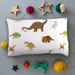 MAG Dinosaure white pillowcase front view for kids' bedding with soft feel