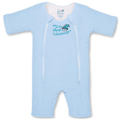 Magic Sleepsuit blue-double-zipper enables quick diaper changes without waking baby.
