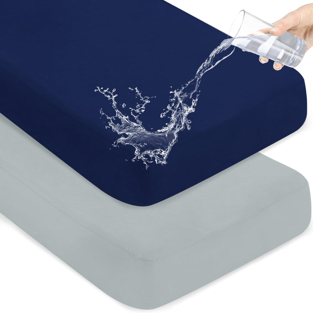 Magik & Kover waterproof crib sheets grey navy bundle showing protection for mattresses