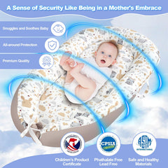 MAGINP infant nest uses breathable cotton and hypoallergenic filling for comfortable supervised play.