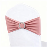 Magtowne dusty rose chair sash draped on a chair for elegant wedding decor.