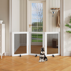 MAHANCRIS dog gate installed at a doorway showing freestanding stability