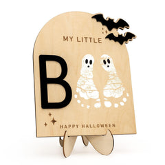 Mailamcraft My Little Boo footprint board closeup — lasting keepsake for baby's first Halloween memories.