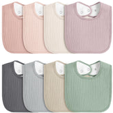 MairMore 8-pack baby muslin bibs in colors shield outfits during feeding and drool moments.