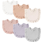 MairMore baby muslin bibs flatlay shows soft, absorbent cotton for daily drool management.