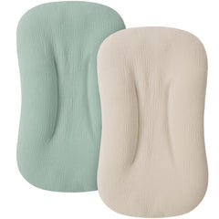 MairMore muslin baby cover green close-up showing breathable cotton for comfy newborn rest