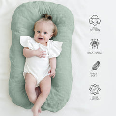 MairMore muslin baby cover ivory-snug-fit demonstrates secure envelope closure on loungers