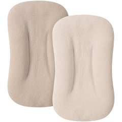 MairMore newborn lounger cover in muslin fabric for breathable baby comfort.