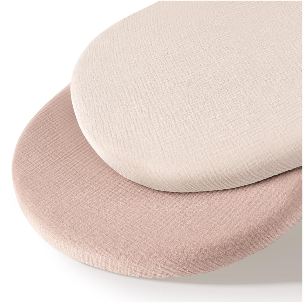 MairMore Muslin Bassinet Sheet close-up shows ultra-soft cotton for baby comfort.