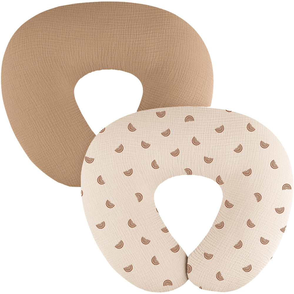 MairMore muslin nursing pillow cover set front view highlights soft cotton for baby comfort