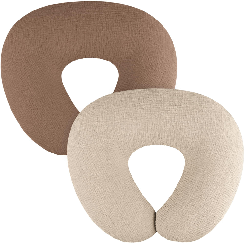MairMore muslin nursing pillow cover in gray provides breathable softness for baby feeding.