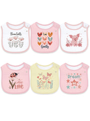 Maiwa 6-pack baby bibs front view with soft cotton and waterproof backing for drool protection
