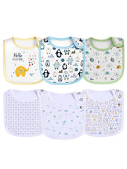 Maiwa 6-pack bibs flatlay showing waterproof cotton protection during feeding