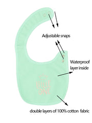 Maiwa baby bibs with two-button adjustment fit growing babies comfortably.