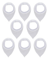 Maiwa bandana bib 8-pack flatlay showcases soft cotton and snap closures for adjustable fit.