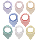Maiwa Bandana Snap Drool Bibs eight-pack on display showing the pack layout for mess coverage during meals