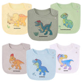 Maiwa Dinosaur Baby Bib front view shows soft cotton and a playful print for drool protection.