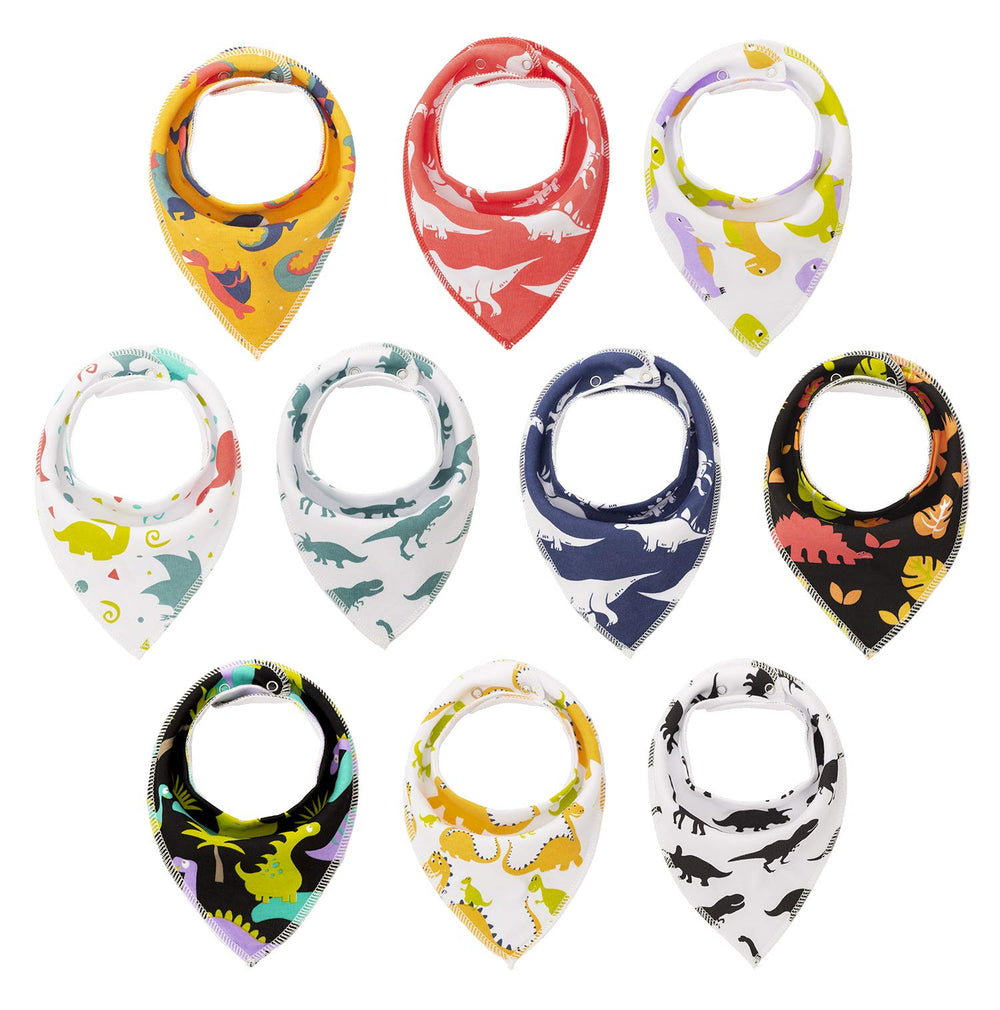 Maiwa dinosaur bandana bib front view, drool protection for daily wear