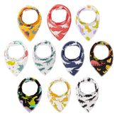Maiwa dinosaur bandana bib front view, drool protection for daily wear