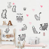 MAIYU cartoon cats wall decals featuring nine kittens and butterflies for playful rooms.